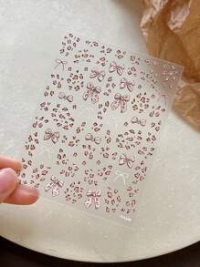 1 包压花豹纹蝴蝶结美甲装饰，甜美可爱的自粘式指甲贴纸配件