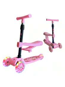 Patineta Scooter Infantil de 2 Niveles con luz y asiento plegable - Rosa - Ver 1