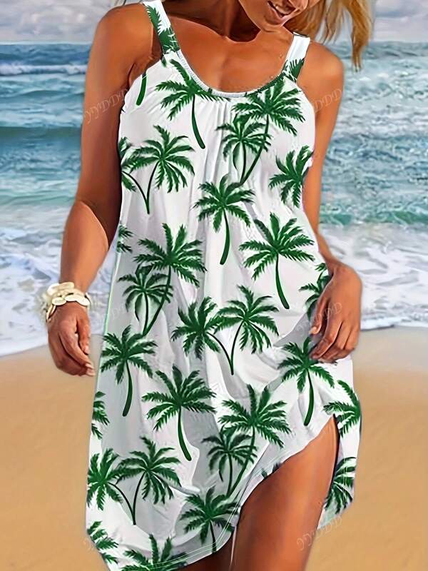 Rochie de damă de mărime mare cu imprimeu cu palmieri ocazional în stil vacanță