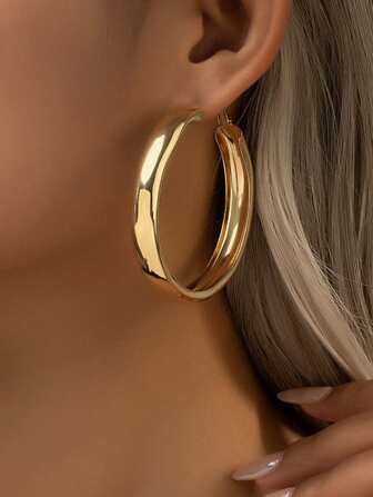 2Pcs Fashionable Minimalist Geometric Hoop Earrings