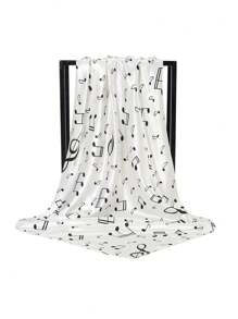 1pc Women Fashion Minimalist Music Symbol Print 35*35 Inch Headscarf, Casual Versatile Head Wrap, Soft & Skin-Friendly Bandana For All Seasons - Solid Color - View 7