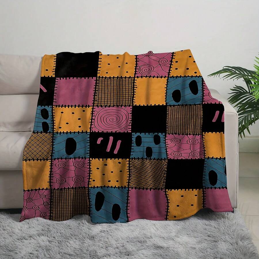 Nightmare Before Christmas Sally Patchwork Print Flannel Throw Blanket - Cozy All Season Soft Blanket For Couch, Bed & Halloween Decor | Ideal Gift For Gothic Fans, Movie Lovers & Spooky Season Enthusiasts - 白色 - 查看 1