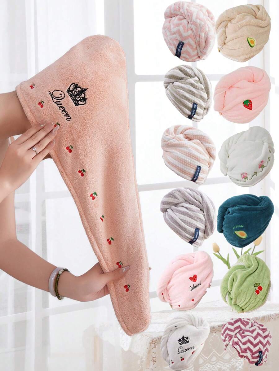 时尚吹风帽，多种图案可选，舒适造型帽，珊瑚绒材质，吸水性强，柔软舒适，均码，家居浴室装饰，秋季装饰，返校季必备，可作浴巾、发帽、浴巾，适用于美容院、酒店、运动、居家等场合，也可作毛巾、护肤吹风巾使用。 - 多色(均碼) - 查看 1