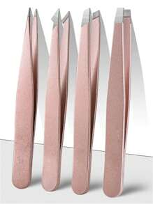 4件套不锈钢塑料涂层平口斜眉镊子套装，去黑头镊子，拔眉镊子，眉毛修剪美容化妆工具 - 彩色 - 查看 9