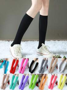 1/5/10/15 Pairs Women Velvet Thigh High Socks, Solid Color, High Elasticity 120D, Spring/Summer