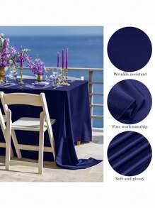 1pc Satin Tablecloth, Rectangular Tablecloth, Shiny Tablecloth, Smooth Material Tablecloth, Suitable For Christmas, Wedding, Party, Birthday Party Table Decoration (Navy Blue) - Multicolor - View 3