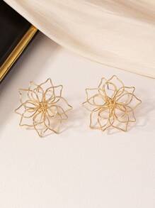 1 Pair Bohemian Style Wire Flower Earrings, Suitable For Women's Daily And Travel Holiday Wear