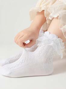 1 双女童纯棉纯色蕾丝边袜子，适合跳舞 - 白色 - 查看 3