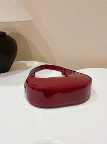 全新迷你漆皮可调节肩带单肩包腋下月牙包百搭时尚女包休闲包圣诞礼物派对前卫简约 - 酒紅色 - 查看 6