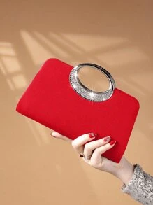 REMANLAND Sparkling, Radiant, Elegant And Charming, This Single Crystal-Embellished Fashionable Metal Clutch/Evening Bag Is Suitable For Ladies Attending Parties, Weddings, Galas And Other Occasions. This Evening Bag Is The Ideal Choice For Party Girls And Women, And Also Makes A Perfect Gift For The Female Recipient. - Red - View 6