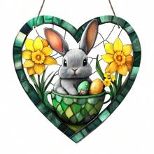 1 Person Easter Bunny Sun Catcher Window Hanging Decoration - Acrylic Spot With Charming Rabbit And Daffodil Design, Perfect For Home, Garden, Office And Outdoor Holiday Decoration, Holiday Decoration|Rabbit Design|Glossy Finish, Easter Decoration, Holiday Decoration Easter Decorations Party Gift