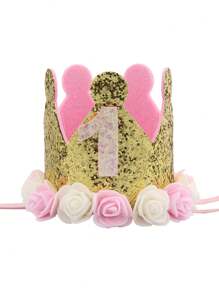 1 Decoración de corona rosa dorado para el primer cumpleaños de niñas bebé, decoración de fiesta, regalo de primer cumpleaños para la princesa bebé - Multicolor - Ver 4