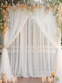 2 件透明薄纱背景窗帘，10 英尺 X 5 英尺，适用于生日派对、朋友聚会装饰、婚宴装饰，透明面料白色窗帘背景，适用于摄影工作室