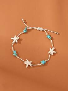 1 st. Verstelbare geweven strand-stijl zeester en schelp enkelband