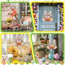 Coronas de Pascua para la puerta principal, colgador de puerta de conejito de Pascua, letrero de madera colgante para la puerta de 11.8 X 11.8 pulgadas, corona de bienvenida de conejo, letrero floral de Pascua para pared, porche, exterior, estilo rústico, decoraciones y regalos de Pascua para interiores