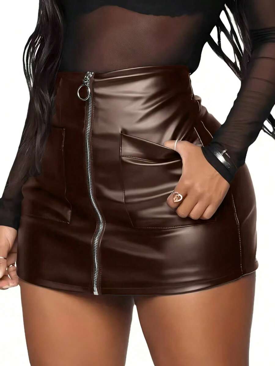 Spring/Summer Women Sexy Zipper High Waist Mini Skirt, Pencil Skirt For Office, Suitable For Hot Lady
