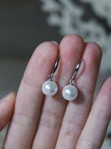 Maisielin Elegant Fashion 7.5-8mm Pearl 925 Sterling Silver Earrings, Hypoallergenic Stud Earrings