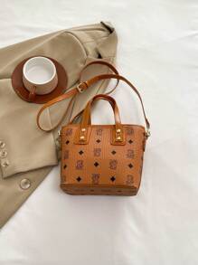 2025 Retro Fashion Bucket Bag For Women, PU Fabric, Full-Body Bear Graffiti Printing, Solid Color, Versatile Large Capacity Shoulder Messenger Bag, Suitable For Daily Leisure, Commuting To Work, Shopping (Accessories Not Included)