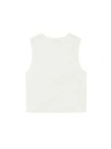 可爱腊肠犬印花短款背心，修身学院风女式无袖衬衫，凸显身材 - 白色 - 查看 9