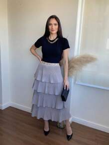 Pleated Skirt With 4 Ruffles, 4 Marias, 4 Layers - Light Grey - View 2
