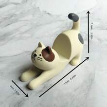 1pc Cute Cat Figurine Desktop Stand, Black Kitty Ornament Hands-Free Phone Holder, Resin Craftwork - Multicolor - View 2