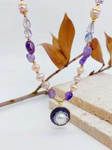 1 件创意珍珠链项链，时尚配饰优雅吊坠，适合日常佩戴，礼物创意甜美风格珠宝，适合女性 - 彩色 - 查看 12