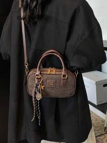 1pc Plush Keychain Decor Large Capacity Soft Leather Tote Bag, Boston Style Handbag For Women, Suitable For Commuting All Year Round, New Autumn And Winter Women Bag, Best Fall Purse