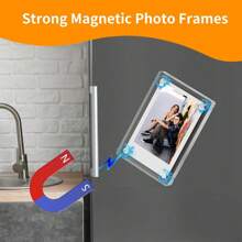 1pc Acrylic Magnetic Refrigerator Photo Frame, Double-Sided Fridge Magnetic Frame Clear Display, Decor For Home Use