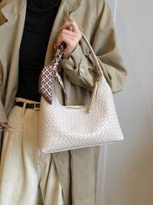 1pc Minimalist Beige Shoulder Armpit Bag With Free Scarf - 米色 - 查看 1