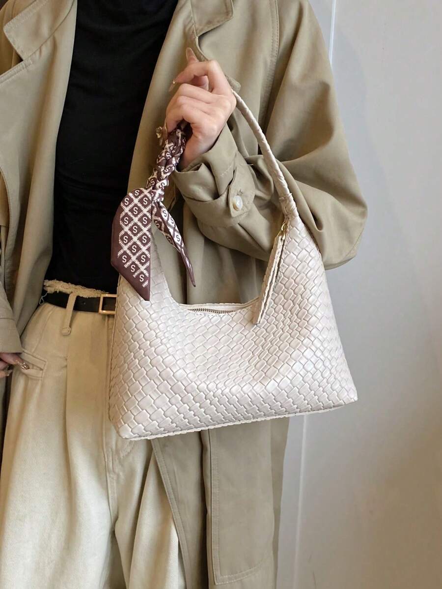 1pc Minimalist Beige Shoulder Armpit Bag With Free Scarf - 米色 - 查看 1