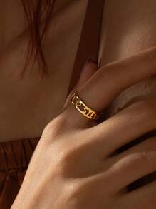 1 件镂空名字戒指 - 个性化名字戒指 - 现代名字戒指 - 定制名字珠宝 - 名字镂空戒指 - 独特名字珠宝，包括精美礼品盒，个性化定制不锈钢珠宝 - 金色 - 查看 3