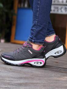 1 双女士户外徒步鞋，气垫软底，2025 年春秋新款皮革防水防滑专业徒步鞋，轻便舒适户外旅行步行运动鞋 - 灰色 - 查看 5