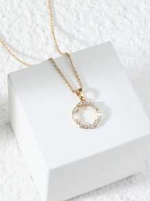 1pc Women Copper Inlaid Geometric Open Circle Pendant Necklace