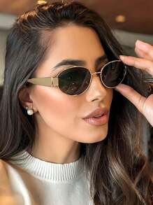 1/2 piezas Gafas de moda con marco de metal en forma ovalada para mujeres, apropiadas para uso diario y actividades al aire libre para verano, playa, vacaciones, exterior, viajes
