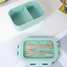 1pc Lunch Box, Lunch Box, Office Worker's Day Solid Color Square Shaped, Sealed With Tableware, Microwave Oven Meal Box