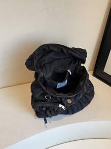 1 件韩国学院风休闲褶皱背包 2025 流行新款时尚休闲女式手提布包 - 黑色 - 查看 7