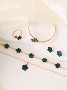 Set de 5 piezas de joyería de corona y joyería de rhinestone para niñas - Verde - Ver 2