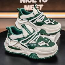 男士时尚新款皮革休闲鞋，百搭厚底舒适厚底运动鞋，奢华鞋，运动休闲鞋 - 綠色 - 查看 4