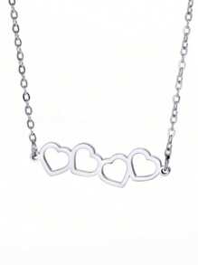 1 件简约空心心形项链，不锈钢精致锁骨链，送给女朋友或最好的朋友的礼物 - 愛心鏤空項鍊 - 查看 6