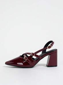 1 Pair Women's New Wine Red Open Toe Chunky High Heel Pointed Toe Sandals, Breathable Suitable With Dress, Plus Size - Burgundy - View 2