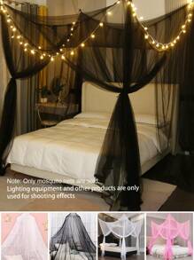 四角柱帘床罩 典雅蚊帐 四门蚊帐 蚊帐床罩 悬挂式蚊帐（圆顶蚊帐 单门） 家用卧室天幕蕾丝窗帘 蕾丝床罩帘 公主床顶蚊帐（无灯）