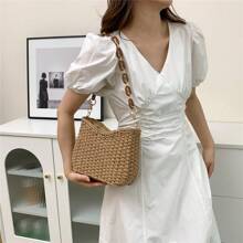 编织沙滩包，时尚多用途腋下小链条包