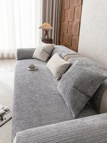 1 Pc Solid Color Chenille Sofa Slipcover, High Density Thickened Design For All Seasons, Sofa Protector Anti-Slip Anti-Scratch For Living Room Bedroom Home Office, Fits 1 2 3 4 Seater Sofas