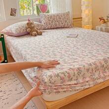 3pcs Ultra Soft Washed Cotton Small Fresh Printed Bed Sheet Three Piece Set, One Medium Double Bed Bed Sheet - Soft, Lightweight, Ultra-Fine Fiber Deep Pocket Bed Sheet 3-Piece Set Includes One Bed Sheet And Two Pillowcases - Hoa nở khắp cây - Xem 2