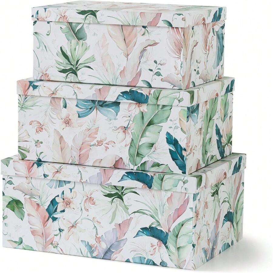Decorative Cardboard Storage Boxes With Lids For Home Decor And Organization, Set Of 3 Large Keepsake Boxes For Memories & Gifts, Nesting Floral Photo Storage Containers, Rose Romance