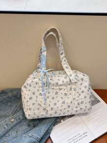 1 bolso de lona con flores para mujer, de gran capacidad y versátil, adecuado para el hombro, cruzado o de mano, ideal para uso diario