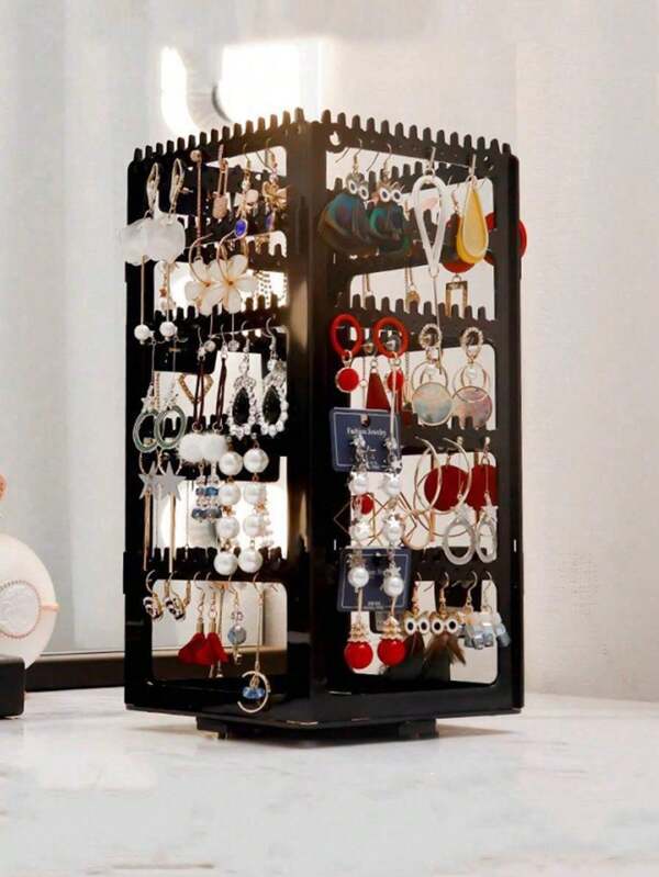 1pc Folding Jewelry Organizer Rack, Acrylic Transparent Earrings, Necklace, Bracelet Display Stand, Rotatable Multi-Layer Store Counter Desktop Jewelry Holder
