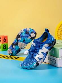 1 Pair Kids Boys Camouflage Aqua Shoes, Rubber Sole Non-Slip Mesh Upper, Adjustable Elastic Strap Easy On/Off, Lightweight Breathable, Suitable For Wading, Vacation, Outdoor Hiking - Multicolor - View 2