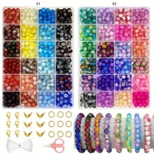 360pcs/720pcs 8mm Two-Color Gradient Crackle Glass Beads Jewelry Making Kit With Scissors, Elastic Wire, Jump Rings For Friendship Bracelets, Earrings, Necklace Jewelry Making, Daily Use Gift Beading Set (Random Colors)
