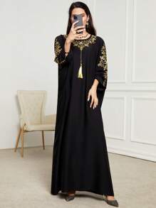 Black Kimono Abaya Dubai Luxury Dress Muslim Fashion Tassel Batwing Sleeve Casual Loose Moroccan Kaftan Women's Jalabiya Ramadan